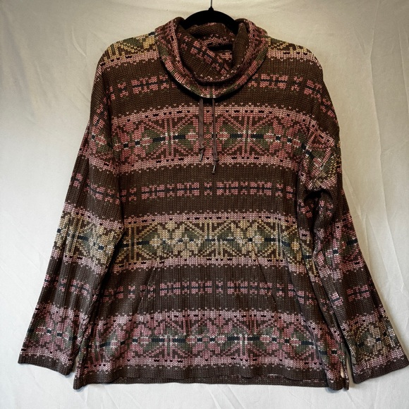 Chaps Sweaters - Chaps Womens Fair Isle Mock Neck Top Large Cotton Southwest Aztec Cottagecore
